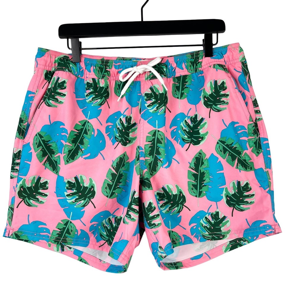 J.Crew Factory (L) Swim Trunks Shorts Flex Swimwear Leaves Pink Green Blue